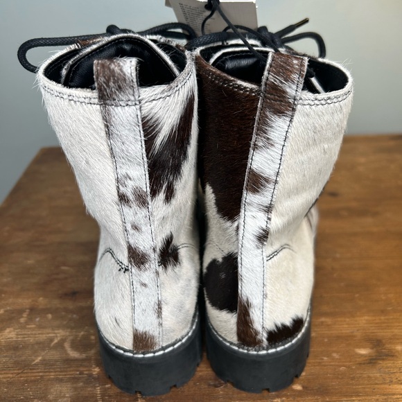 MYRA Black White Cowhide Fervence Boots Western Combat Lace-Up Hairon Leather 10 - Picture 3 of 11